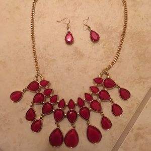 Red and gold necklace with free earrings